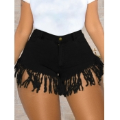 LW High-waisted High Stretchy Tassel Design Black 