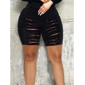 LW Street High-waisted Ripped Black Denim Shorts