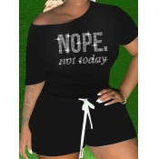 LW Plus Size Rhinestone Nope Letter Shorts Set