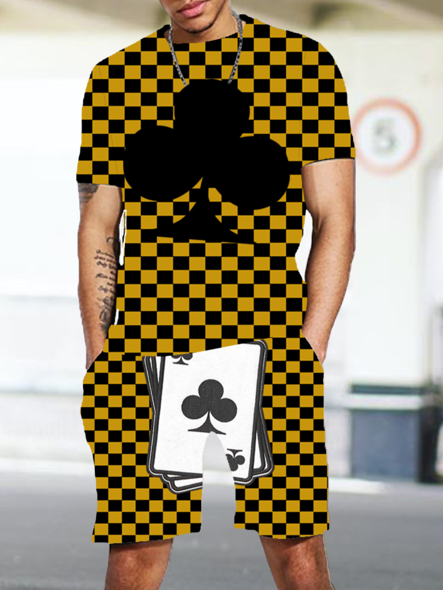 LW Men Poker Plaid Print Shorts Set