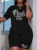 LW Plus Size Rhinestone Pink Letter Shorts Set