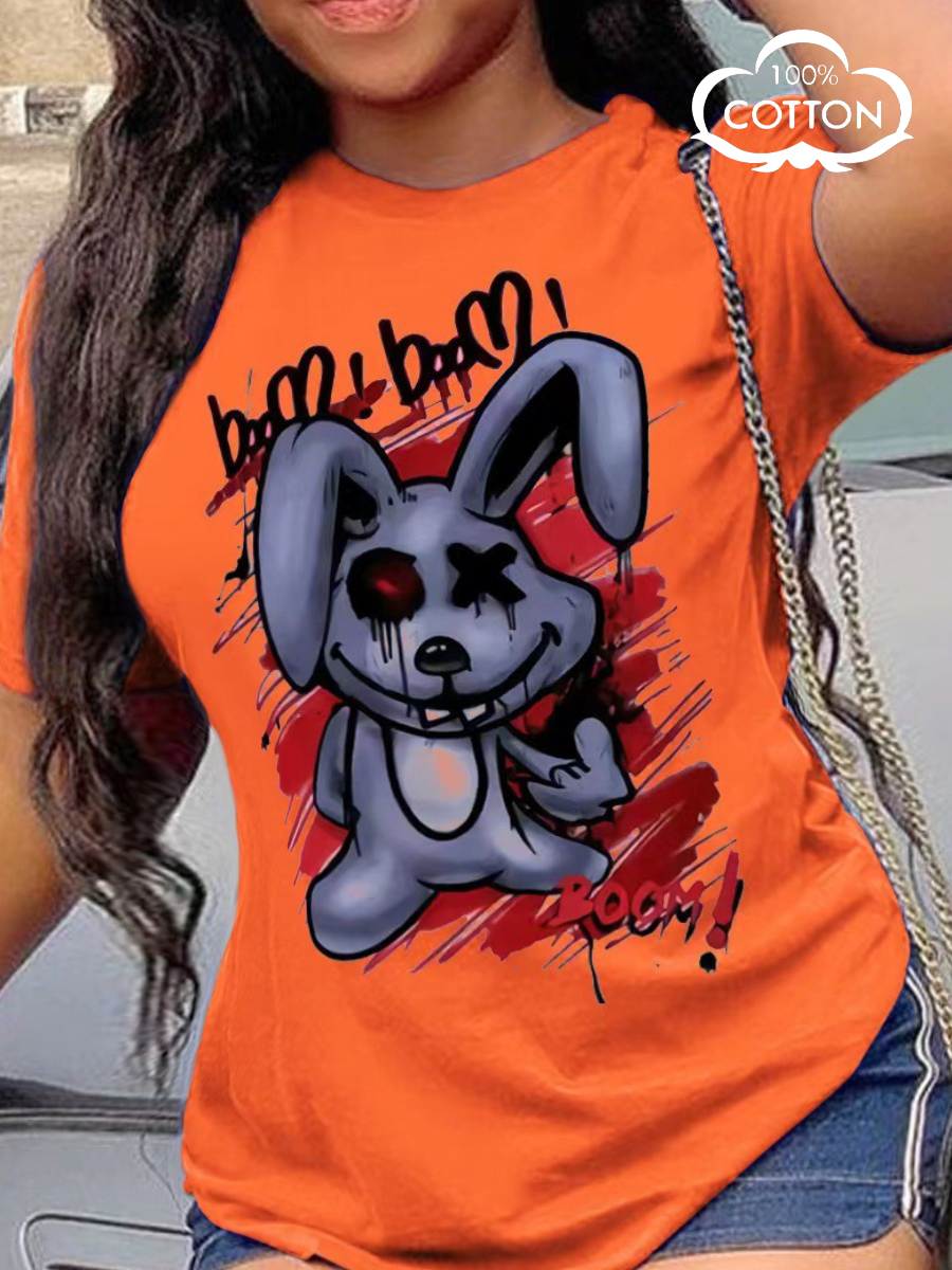 LW COTTON Plus Size Cartoon Print Patchwork T-shirt