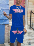LW Men Letter Print Drawstring Shorts Set
