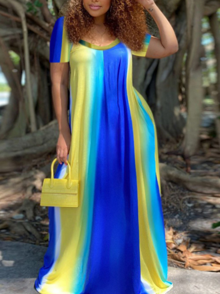 LW Plus Size U Neck Gradient Loose Dress