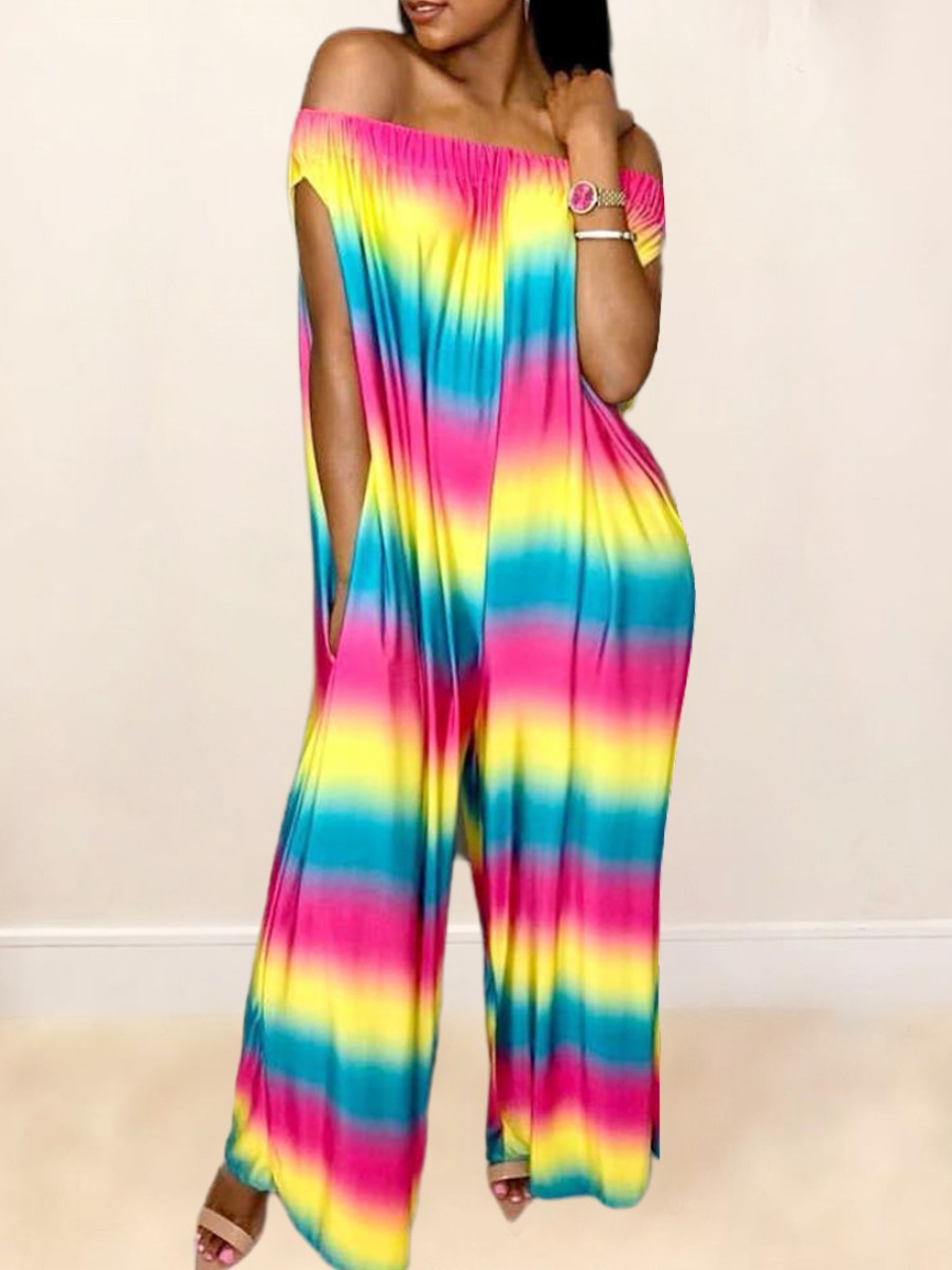 LW Off The Shoulder Gradient Loose Jumpsuit