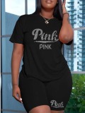 LW Rhinestone Pink Letter Shorts Set