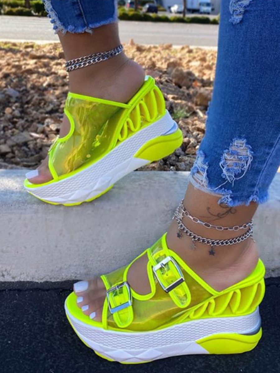 LW Buckle Design Clear Platform Slides