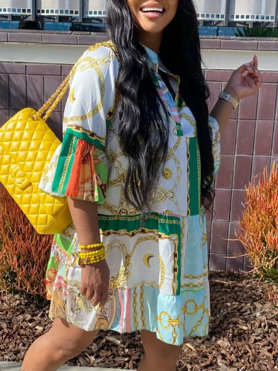 LW Plus Size Chain Print A Line Loose Dress