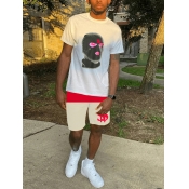 LW Men Masked Face Print Drawstring Shorts Set