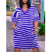 LW Plus Size Pocket Design Striped Dress