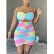 LW SXY Plus Size Tie-dye Backless Ruched Dress