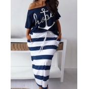 LW Plus Size Letter Print Striped Skirt Set