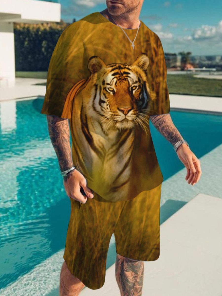 LW Men Gradient Tiger Print Shorts Set