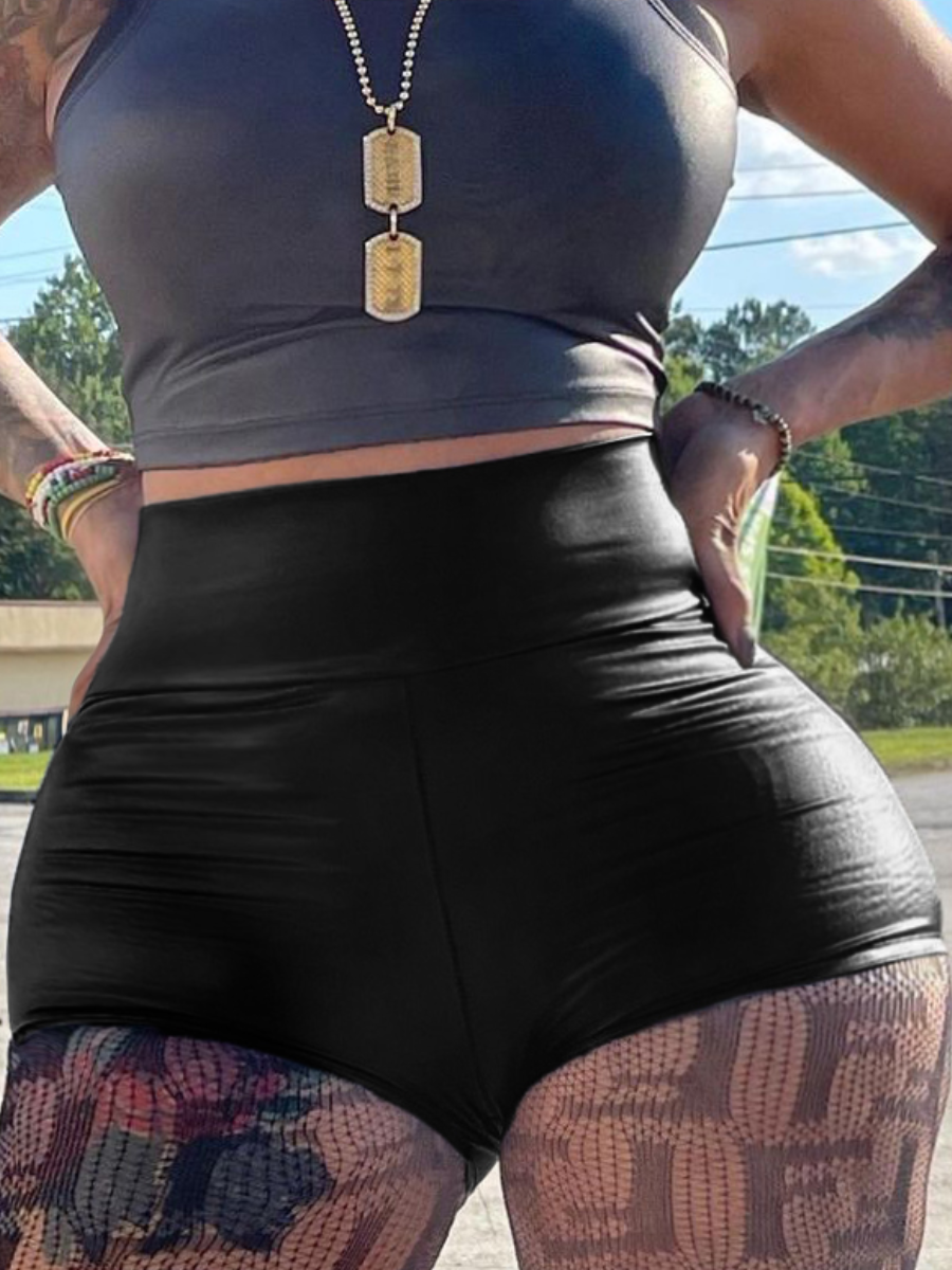 LW SXY Plus Size Leather Skinny Stretchy Shorts