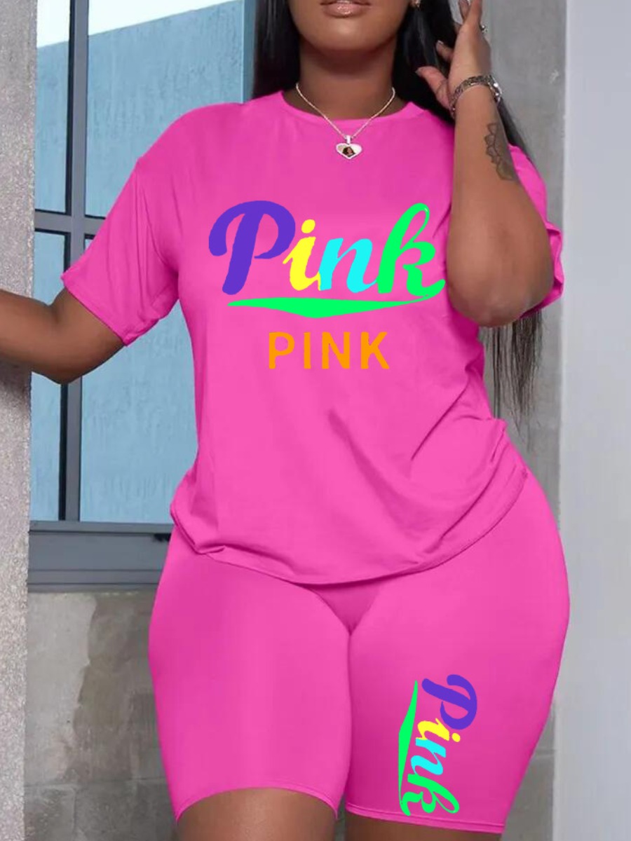 LW Plus Size Pink Letter Print Shorts Set