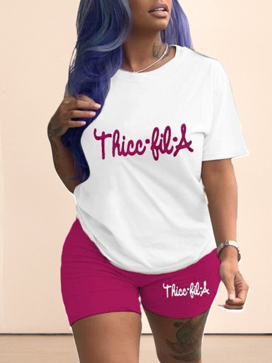 LW Round Neck Letter Print Shorts Set