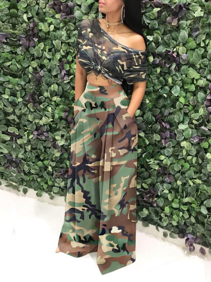 LW Camo Print Wide Leg Stretchy Pants