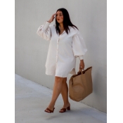 LW Button Design Puff Sleeve Shirt Dress