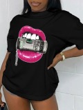 LW BASICS Lip Money Print T-shirt