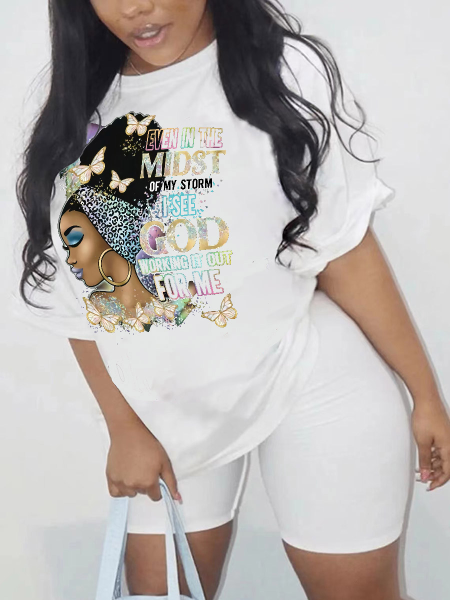 LW Butterfly Letter Figure Print T-shirt