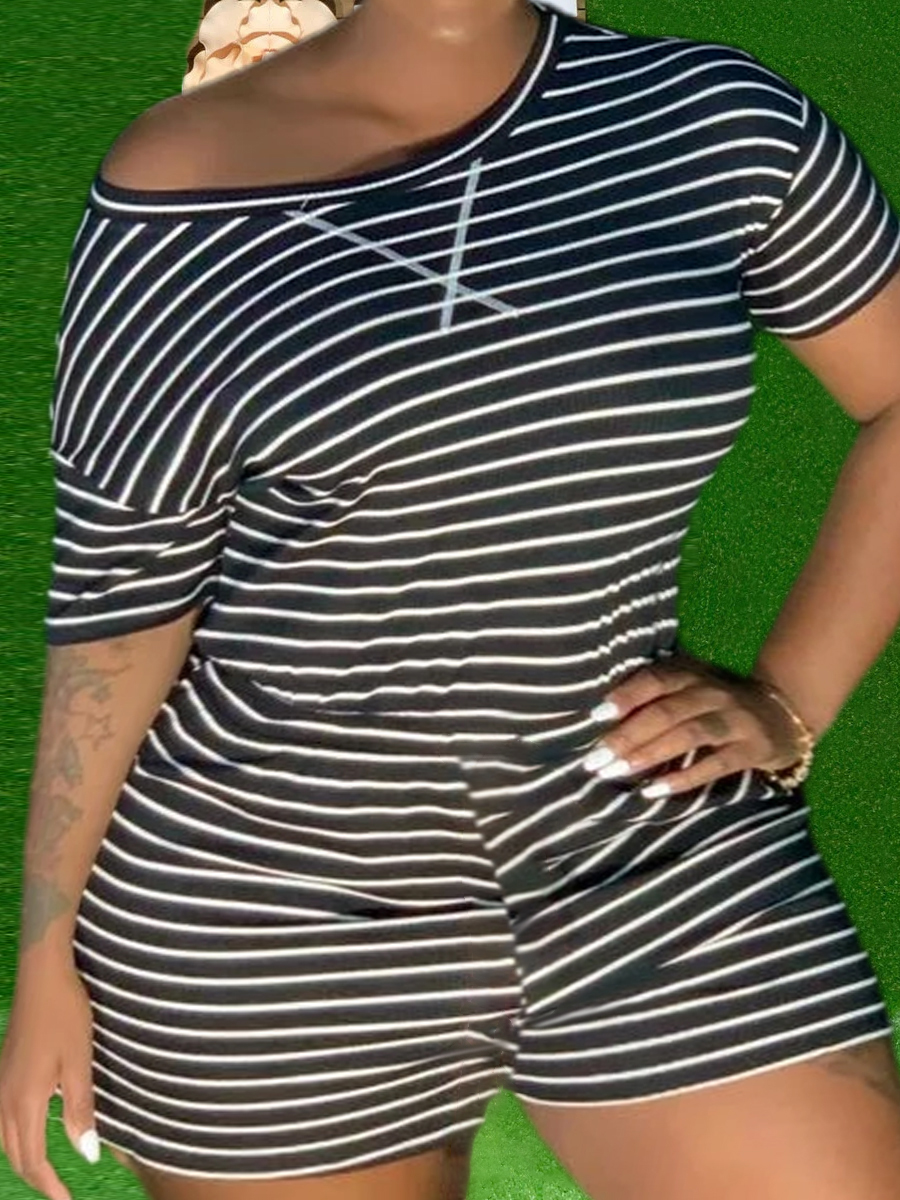 LW Plus Size Striped Drawstring Shorts Set