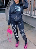 LW Letter Print Kangaroo Pocket Tracksuit Set