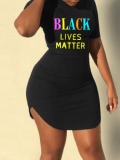 LW Lives Matter Letter Print Curved Hem Dress