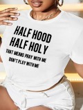 LW Half Hood Letter Print T-shirt