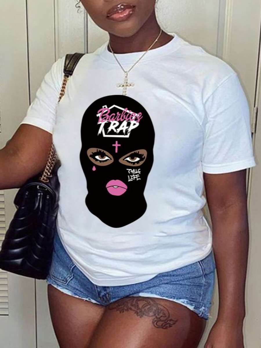 LW Plus Size Masked Face Figure Letter Print T-shirt