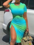 LW Plus Size Gradient Drawstring Ruched Bodycon Dress