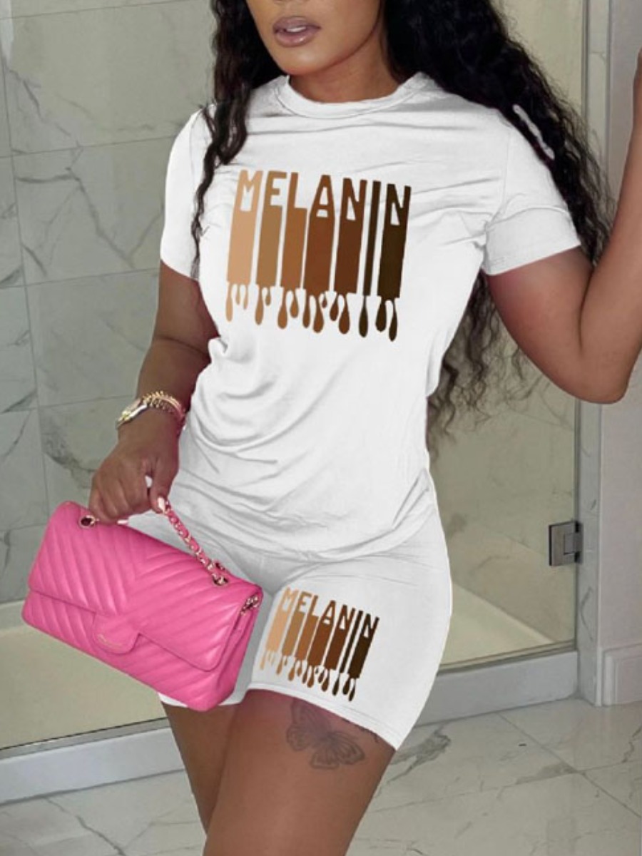 LW Plus Size Gradient Melanin Letter Print Shorts 
