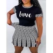 LW Plus Size Geometric Love Letter Print Skirt Set