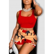 LW Crop Top Mixed Print Shorts Set