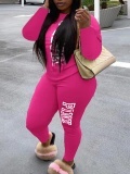 LW Plus Size Pink Letter Print Pocket Design Pants Set
