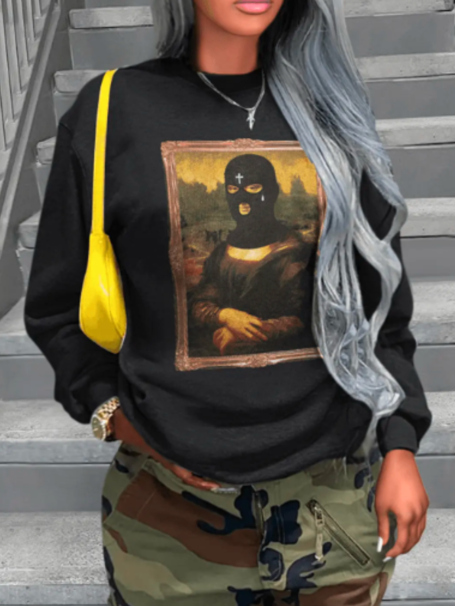 LW COTTON Masked Face Figure Print Sweatshirt