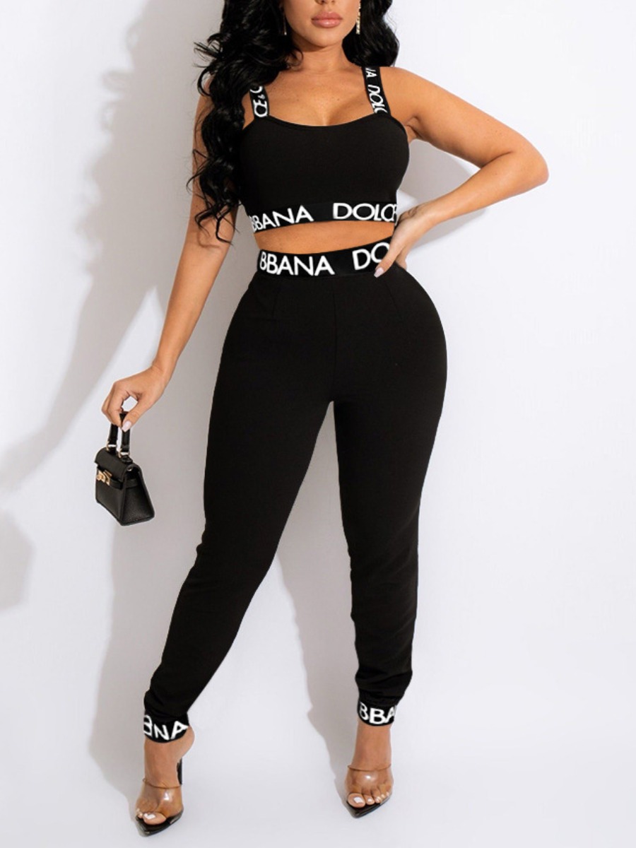 LW Crop Top Letter Print Pants Set