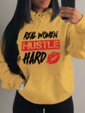 LW Plus Size Hustle Hard Lip Letter Print Hoodie