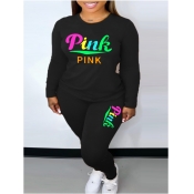 LW Plus Size Pink Letter Print Pocket Design Pants