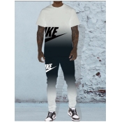 LW Men Gradient Letter Print Drawstring Pants Set