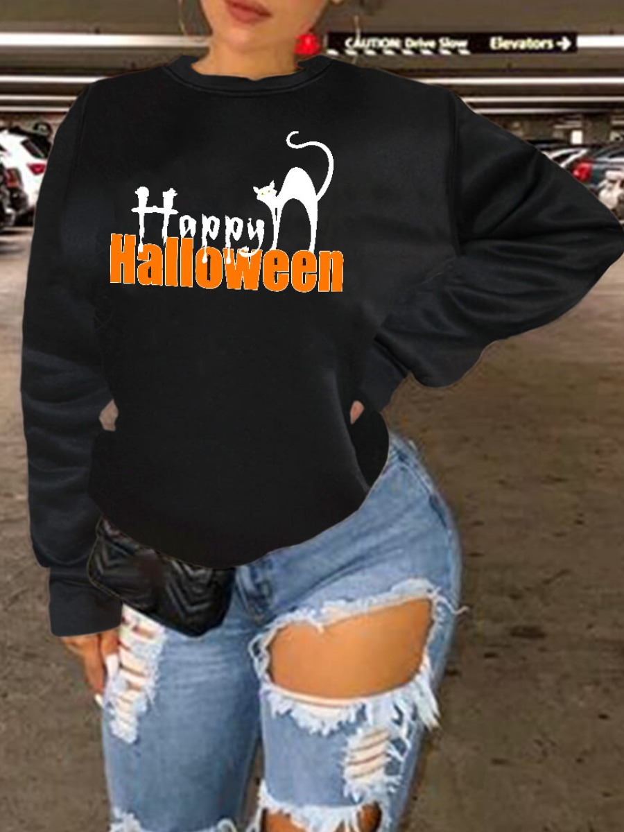 LW Plus Size Halloween Letter Print Sweatshirt