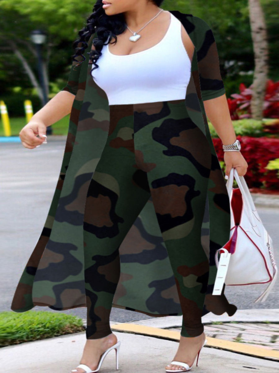 LW Plus Size Camo Print Pants Set