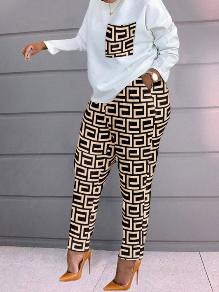 LW Geometric Print Patchwork Pants Set
