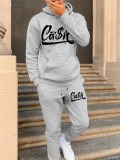 LW Men Letter Print Kangaroo Pocket Tracksuit Set