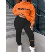 LW Plus Size Essentials Letter Print Kangaroo Pock