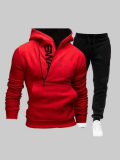 LW Men Letter Print Kangaroo Pocket Tracksuit Set