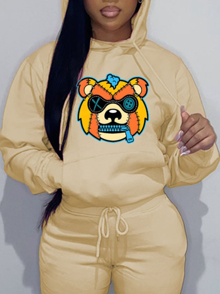 LW Cartoon Print Kangaroo Pocket Hoodie