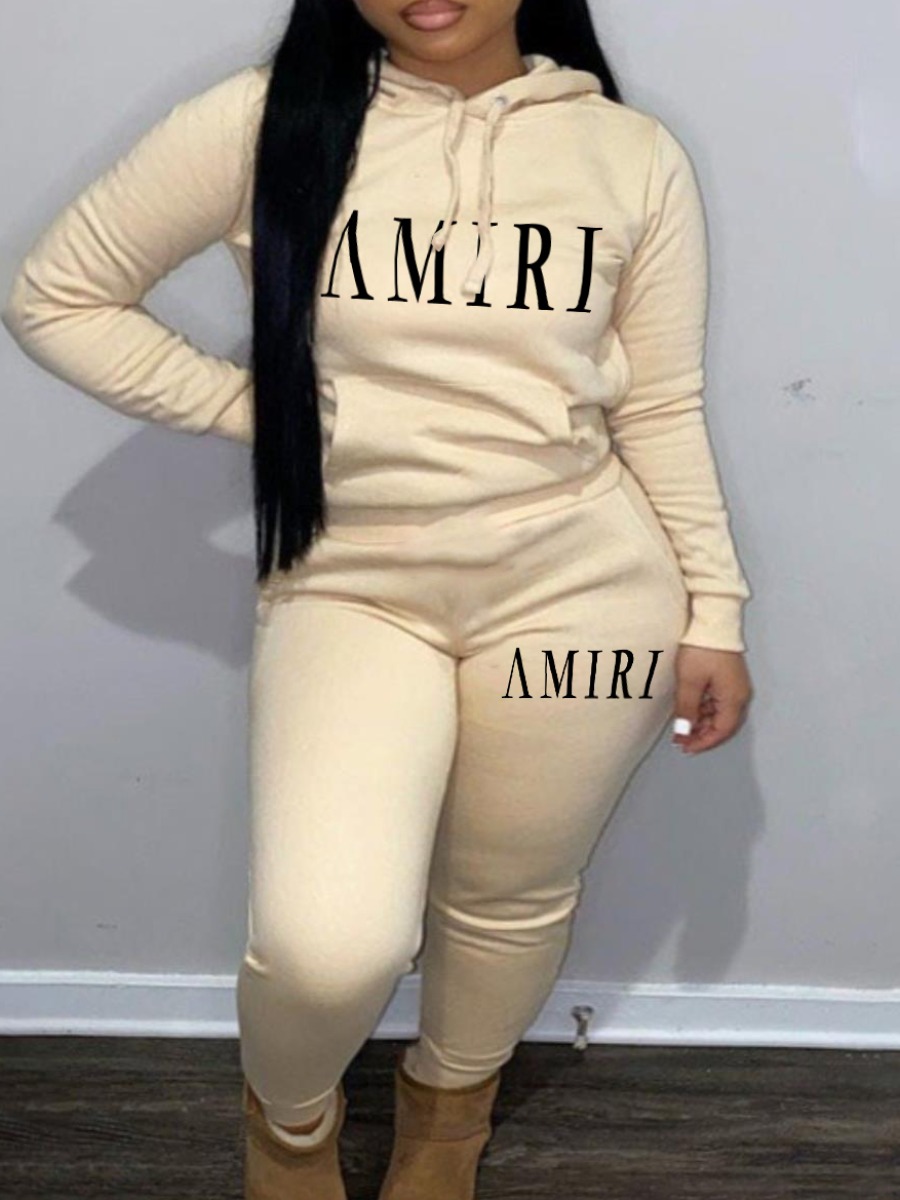 LW Letter Print Kangaroo Pocket Tracksuit Set