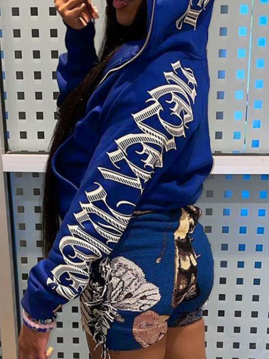 LW Hooded Collar Letter Print Jacket
