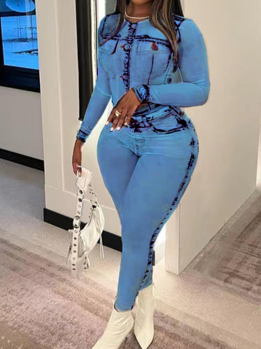 LW Plus Size Gradient Pattern Print Skinny Pants Set