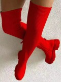 LW Ribbed Patchwork Zipper Design Thigh High Boots
